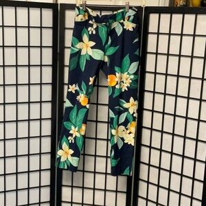 Floral Print Pants with Green and Yellow Ac